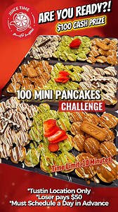 Saw my mini pancakes challenge yesterday?! Think you’re up for the test 👀 Come by @juicetimetustin and make an appointment with them to try it out yourself!! 100 Mini Pancakes in 10 Minutes?! Winner gets $100 CASH 💵 Otherwise you pay $50 🤑 | Raìna