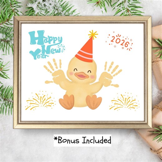 2026 New Year Handprint Craft Printable, Kids Holiday Art Printable, Duck DIY Prek Footprint Craft, Baby Keepsake Gift, Daycare Activity - Etsy