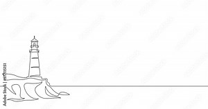 Animation of an image drawn with a continuous line. Lighthouse.