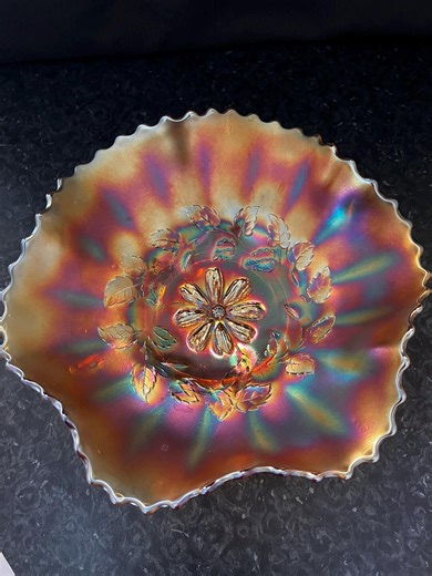 Carnival Glass Bowl - Dugan Large Flower or Cosmos Variant Design - Etsy