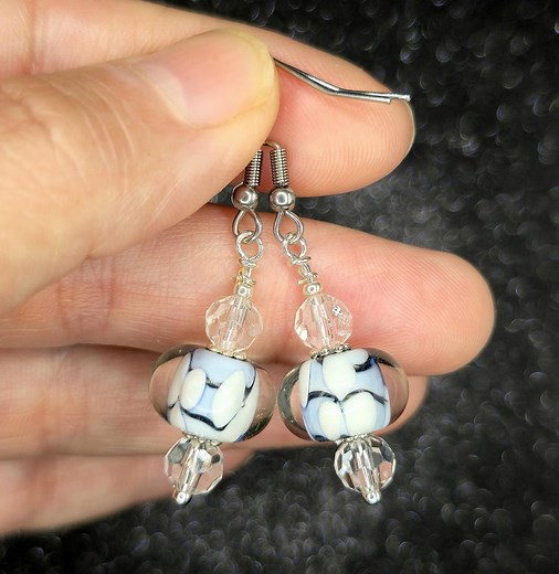 White Lampwork Glass Drop Earrings: Murano-style Silver Dangles - Etsy