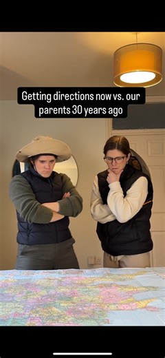 Getting directions now vs. our parents 30 years ago #comedy #sketch #relatable #route #map #directions #boomers | The Gilbert Twins