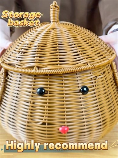 LX101 Cute Pudding Dog Imitation Rattan Handmade Creative Storage Basket #toys #basket #kitchenware