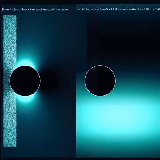 d’Alembert’s Paradox: The 1752 Paradox That Stood in the Way of Real AerodynamicsIn 1752, d’Alembert found a result that still feels wrong at first sight:An ideal fluid can flow around a body and produce no drag at all.In the first animation, viscosity is set to zero. The fluid bends around the object, accelerates, slows down, and stitches itself back together downstream. You get no wake, no loss and no scar in the flow. The equations have removed the very thing that would let the body leave a t
