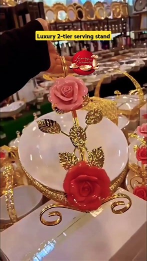 Elevate your tea time with this stunning rose-adorned serving stand! 🌹✨ #luxuryceramics #homedecor
