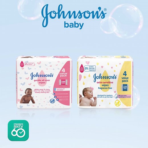 Introducing Johnson's Baby Wipes , the softest touch for your baby's delicate skin. Enriched with soothing ingredients, these hypoallergenic wipes are free from harsh chemicals, ensuring a gentle clean every time. 💕​ Delivered in 60 minutes 🛵 | Checkers Sixty60