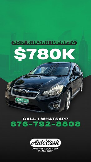Subaru Impreza 2012 - $780K Neg. !!! Luxury Grade, Keyless, Push to Start, 17 Inch Rims, Leather, Powered Seats, 2000CC, CD touch screen, Paddle Shifters, Fog Lights. Call or WhatsApp : 876-792-8808 today #carsinjamaica #jamaica #carsforsaleinjamaica #jamaicancars #autocash | AutoCashja