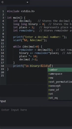 Decimal To Binary #cprogramming #codingtutorial #coding #chimpanzeecodes #programming #codingasmr