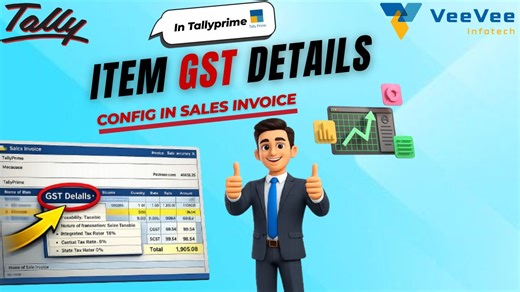 TallyPrime Item GST Details in Sales Invoice Step-by-Step | Tamil | VeeVee Infotech In this video, you’ll learn how to configure Item GST Details in Sales Invoice in TallyPrime step by step. Item-wise GST configuration helps you: ✅ Assign HSN codes to stock items ✅ Set GST rates item-wise ✅ Get automatic CGST / SGST / IGST calculation ✅ Avoid GST filing errors ✅ Generate accurate GST invoices 📌 Topics covered in this video: 🔹 Enable GST in TallyPrime 🔹 Configure GST details in Stock Item mast