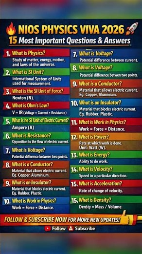 🔥NIOS Physics Viva 2026 | 15 Most Important Questions You Must Know