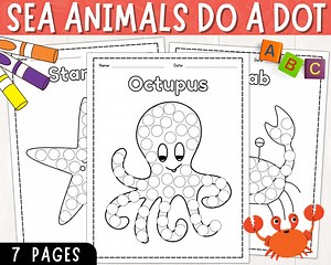 Sea Animals Dot Marker | Printable Ocean Animal Do a Dot Coloring Pages | Kindergarten | Preschool | Digital Download | PDF - Etsy