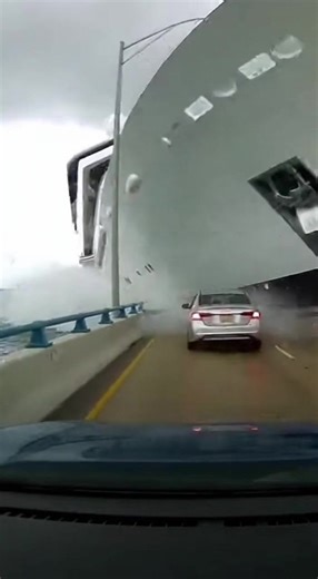 Back up! Imagine driving on a bridge and a massive ship crashes into you. That silver car got so lucky! 🚢 #YachtCrash #Bridge #Accident #CloseCall #ScaryVideo | Mbarara University of Science and Technology
