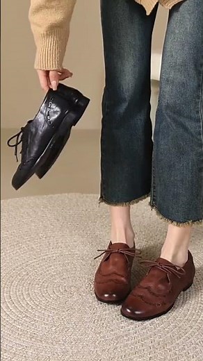 Women's Vintage Leather Wingtip Casual Oxford Shoes #oxford #handmade