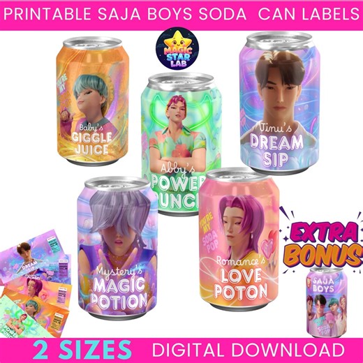 K-pop Demon Hunters Soda Can Labels Printable, 5 Saja Boys Soda Pop Drink Wraps, Kpop Birthday Party Decor, Anime Cosplay Favor - Etsy