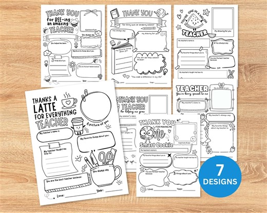 Teacher Appreciation Week Cards, Printable Thank You Coloring Page, All About My Teacher Questionnaire, Last Day of School Memory Sheets - Etsy