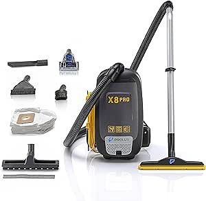 Prolux X8 Pro Backpack Canister Vacuum, Cleaner Air with 4 Stage Filtration, Super-Suction Power, 50' Power Cord, Adjustable Straps, Gadgets Galore Including Crevice, Duster & Upholstery