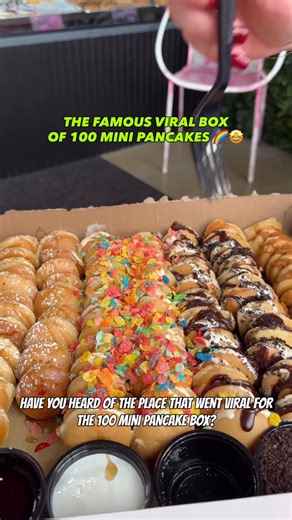 💀 Grounds Donut House on Instagram: "VIRAL 100 MINI PANCAKE BOX CHALLENGE 💕😍 The rumor is real 👀🥞 The 100 mini pancake box is officially getting its own challenge. We’re starting the 100 Mini Pancake Challenge and we want to see if you can actually finish it. Here’s how it works 👇 🥞 Purchase your own 100 mini pancake box from Grounds Donut House 📱 Record your reactions when you open it 👯‍♀️ Try to finish the entire box with your bestie or friends ⏰ No time limit, no pressure Just vibes,