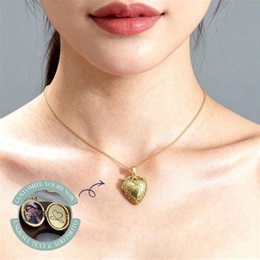 Vintage Gold Heart Locket Necklace, Ornate Floral Heart Photo Locket Pendant, Personalized Keepsake Gift for Her - Etsy