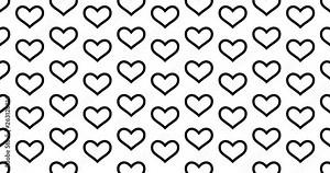 Heart outline icons background clip motion backdrop video in a seamless repeating loop. Black & white love themed hearts pattern background high definition motion video clip