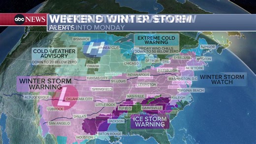 WATCH LIVE: Tracking the significant weekend winter storm that's expected to bring heavy snow, crippling ice and dangerous cold to millions. https://abcnews.link/MFsIO1y | ABC News