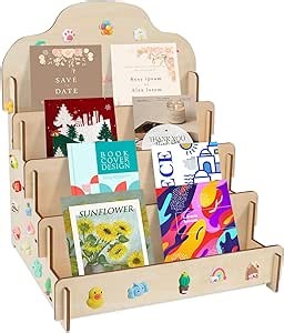 4 Tier Greeting Card Display Stand Wooden Display Stand Sticker Display Stand Postcard Display Stand for Stickers, Photos, Cards, Retail Display Stand