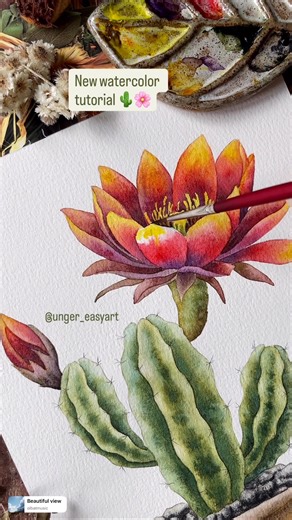 10K views · 181 reactions | cactus.. watercolor 李 full tutorial available on Patreon.. UngerEasyArt | Anastasiya Unger | Facebook