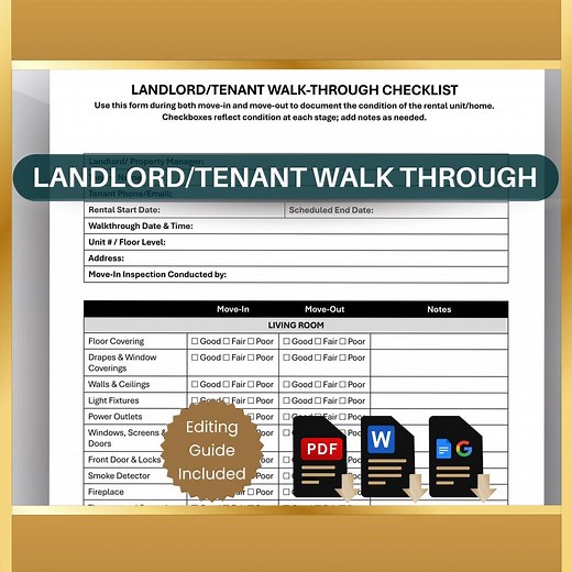 Rental Property Walkthrough Checklist: Landlord Tenant Move Inspection Form (printable PDF, Editable Word, Google Docs) - Etsy