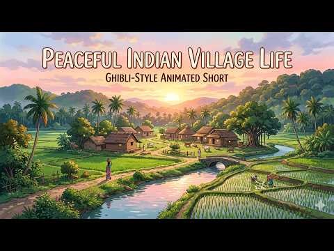 “Peaceful Indian Village Life | Ghibli-Style Animated Short | Relaxing Scenery & Rainy Night”