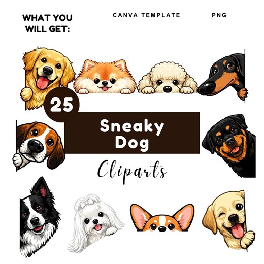 Watercolor Sneaky Dog Clipart Set – 25 PNG Dogs, Canva Template (digital Download) - Etsy