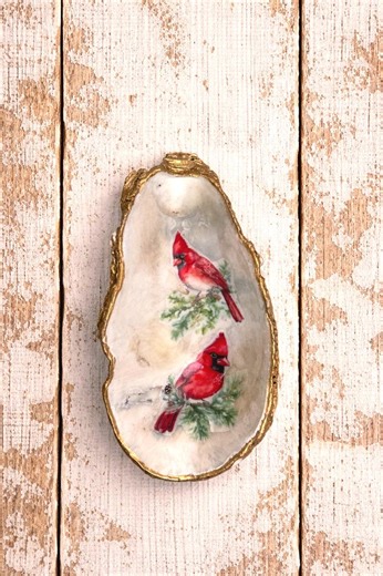Cardinals Oyster Shell Trinket Dish - Etsy