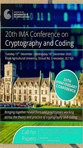 #IMA CONFERENCE ON CRYPTOGRAPHY & CODING#INSTITUTE OF MATH & ITS APPLI#ROYAL AGRICULTURAL UNIVERSITY