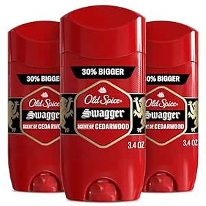 Old Spice Antiperspirant Deodorant for Men, 24/7 Sweat & Odor Protection, 24/7 Lasting Freshness, Invisible Solid, Swagger with Cedarwood Scent, 3.4 oz (Pack of 3)