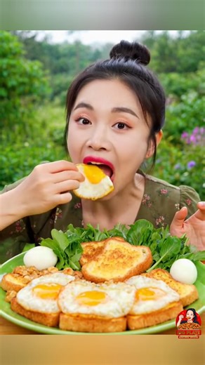 Chinese Girl Mukbang Eating Eggs, Pork Belly & Noodles Fast | Big Plate Food ASMR | Girl Eating Show