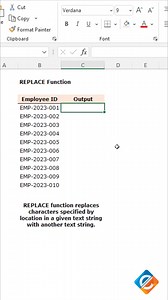 Effortlessly Modify Text with the REPLACE Function in Excel "Learn how to use the REPLACE function in Excel to modify text strings by replacing specific parts of the text. Discover how this function can help you efficiently clean and transform your data. Watch, learn, and enhance your text manipulation skills with the REPLACE function! 💻🔤🔧 #ExcelTips #REPLACEFunction #TextManipulation #SpreadsheetSkills #ExcelMagic | Excel Formulas Unleashed