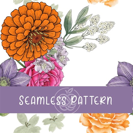 Floral Seamless Pattern, Purple Flower Digital Paper (digital Download) - Etsy
