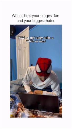 The Chuckle Community | “i can’t help but cheese 😝🤭 she loves when i play” @stake A guy wearing a Spider-Man beanie tries his best to stay serious and angry while... | Instagram