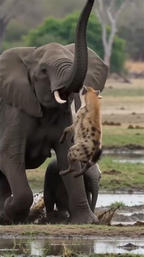 Mother Elephant Flings a Hyena Clear Across With Her Trunk #animalrescue