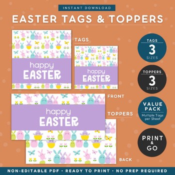 Easter Printable Gift Tags & Bag Toppers | Gift & Favor Set | Multiple Sizes