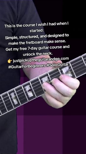 This is the course I wish I had when I started: Simple, structured, and designed to make the fretboard make sense. Get my free 7-day guitar course and unlock the neck. 👉 justpickuptheguitarandgo.com #GuitarForBeginners #sologuitar