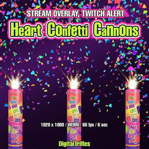 Heart Confetti Stream Overlay, Twitch Alert, Valentine's Day Stream Decor, Confetti Cannons Animation, WEBM, Transparent Background, Sound - Etsy