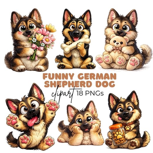 Funny German Shepherd Dog Clipart, Whimsical Dogs Graphics (digital Download – 18 PNG) - Etsy