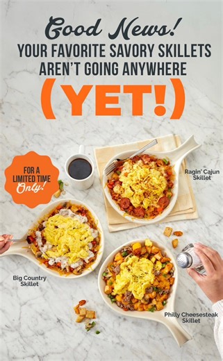 Meet the Big Country Skillet: country potatoes loaded with sausage & bacon crumbles, peppers, onions, mushrooms, cheese, and scrambled eggs — all smothered in creamy sausage gravy. Served with your choice of bread or pancakes🔥🍳 #breakfast #breakfastskillet #alldaybreakfast #breafastfood | Village Inn