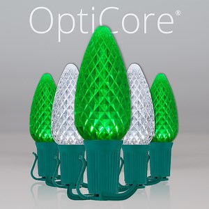 Christmas Lights - C9 Cool White / Green Opticore Commercial LED Christmas Lights - Christmas Lights, Etc