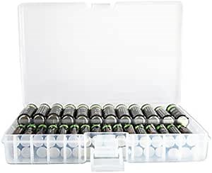 Foto&Tech AA AAA Battery Storage Box, Rechargeable Battery Storage Case Battery Holder Organizer Box Holds 46AA or 64AAA with Hinged Lid Charge Reminder Marking Non-Slip Bottom Sturdy Plastic Clear