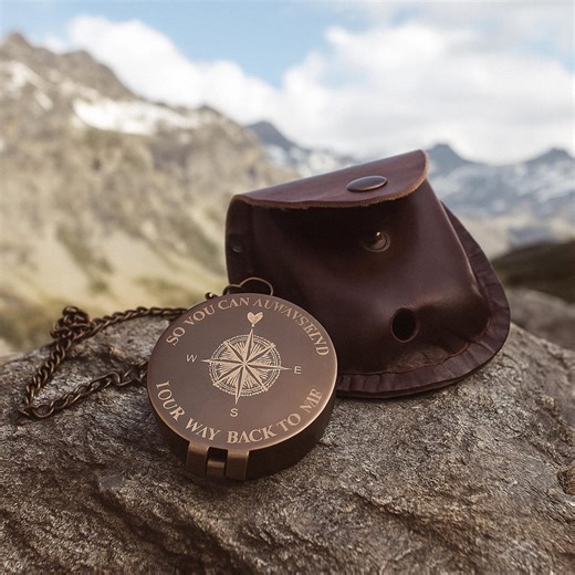 Engraved Brass Compass With Leather Pouch - Anniversary Gift - Etsy