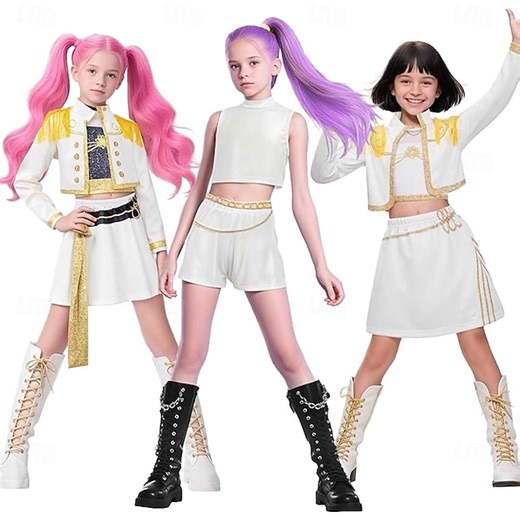 Korean Idol Inspired Pop Star Costume Fancy Dress Virtual Idol Movie Cosplay for Girls' Kids Halloween Carnival Performance Comic Con Anime Expo 2025