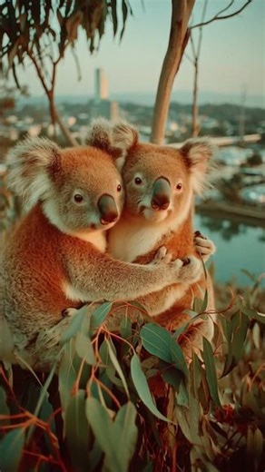 sleepy koalas hugging each other