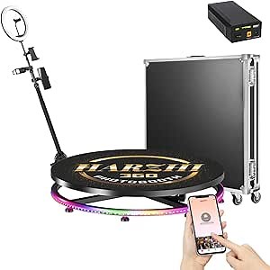 HARZHI 360 Photo Booth with Flight Case, 360 Photo Booth Machine for Parties Christmas Wedding, Free Battery Pack and Power Bank, Software APP Remote Control Automatic Spin Accessories (115CM /45.3")