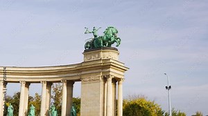 Millennium Monument in Heroes Square. Budapest, Hungary.