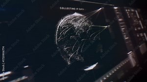 Hacker using modern ai location tracking technology. Hacking ai system scanning the earth globe to track the target position. AI hacker tracking software identifies the target ip signal address vídeo do Stock